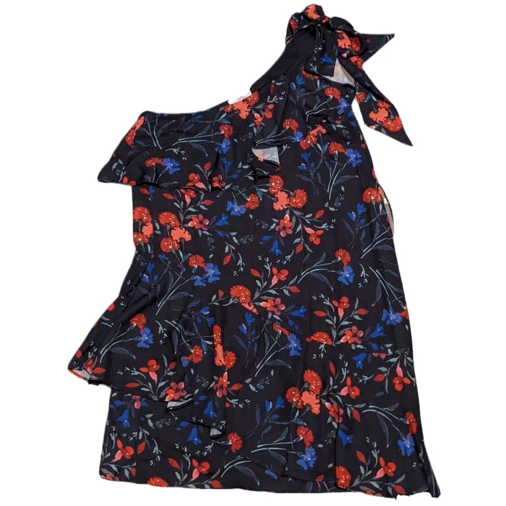 Parker Abrico One-Shoulder Ruffle Shift Dress Black Floral Print XS NWT $345