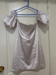 Abercrombie & Fitch Removable Puff Sleeves White Satin Shiny A Line Dress Size M