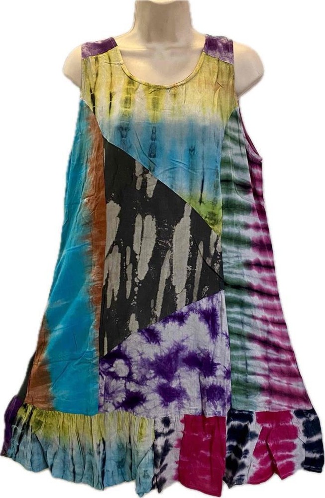 Sacred Threads Hippie Boho Gypsy Festival Patchwork Tie Back Dress 224349 S/M