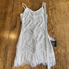 LuLus NWT Fringe Sequin Mini Dress Shake It Off Ivory Medium Concert Party Dance