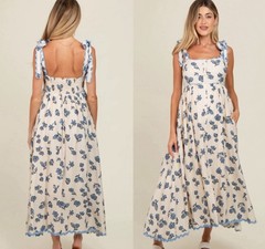 NWOT | Sofie The Label Button-Front Tie-Straps Floral Midi Dress w/ Pockets | M