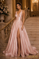 NWT Sherri Hill 52923 Blush Metallic A-Line Prom Gown High Slit Formal Dress 6