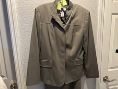 Vtg Talbots 2 Piece Skirt & Jacket Set 12P Olive Green Career Workwear Suit USA