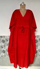 Indian Red Solid Printed Kaftan Summer Bikini Cover-up Maxi Beach Kaftan US