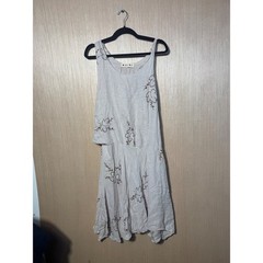Marni Beige Linen Floral Sleeveless Asymmetrical Draped Crepe Midi Dress Women