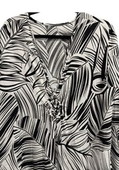Edolynsa Black & White Palm Leaf Print Plunging V-Neckline Kaftan One Size