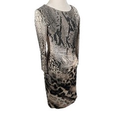 Frank Lyman Animal Print Sheath Dress Ruched Stretch Chic Cocktail Party Size 8