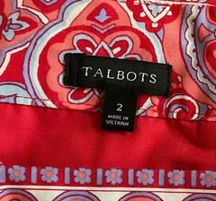 Talbots Size 2 Red Multi Medallion Fit & Flare Square Neck Sleeveless Dress Red