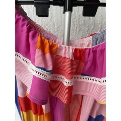 Emily Wonder Womens Multicolor Patchwork Off Shoulder Ruffle Mini Dress NWT M