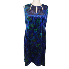 t Tahari Size 12 Blue green Multi Print CHARMA Floral Velvet Dress sleeveless