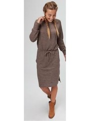 Prana Sunrise Knit Blouson Elastic Waist Long Sleeve Knee-Length Dress Brown XL