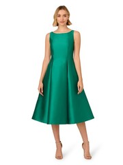 Adrianna Papell Dress Sleeveless Tea Length 14 Vivid Emerald Fitted Cocktail