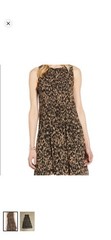 Halogen Taupe Black Leopard Print Shift Dress Pleated Lined Round Neck L