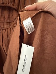 L*SPACE Brown Solid Square Neck Cutout Puff Sleeve Tie Back Mini Dress SM