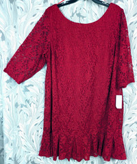 3X 24W STUDIO ONE NEW YORK RED SHIMMER MESH LACE GLITTER PLEATED HEM SHIFT DRESS
