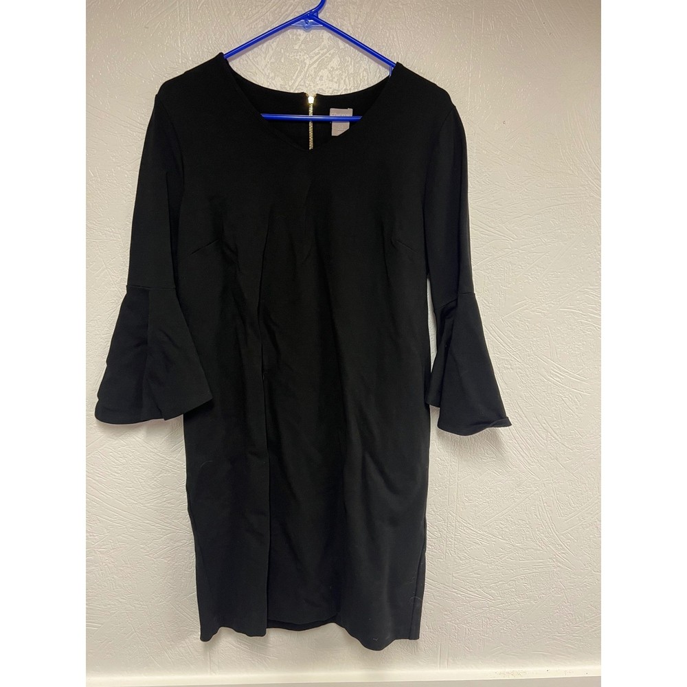 Chicos Black V Neck Bell Sleeve Shift Dress Size 0.5