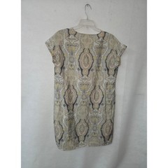 Philosophy Shift Dress Womens Medium Grey Yellow Paisley Split Neck Cap Sleeve