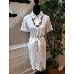 Forever 21 Shirt Dress Womens 0X White Side Pockets Belted Waist Button Front