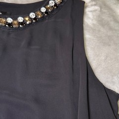Ronni Nicole Womens Size Large Black Sheath Dress Jeweled Neckline Chiffon LBD