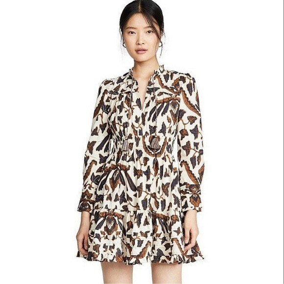 Ulla Johnson Cotton Floral Print Smocked Ismaya Dress in Bone Size 0 retail $378