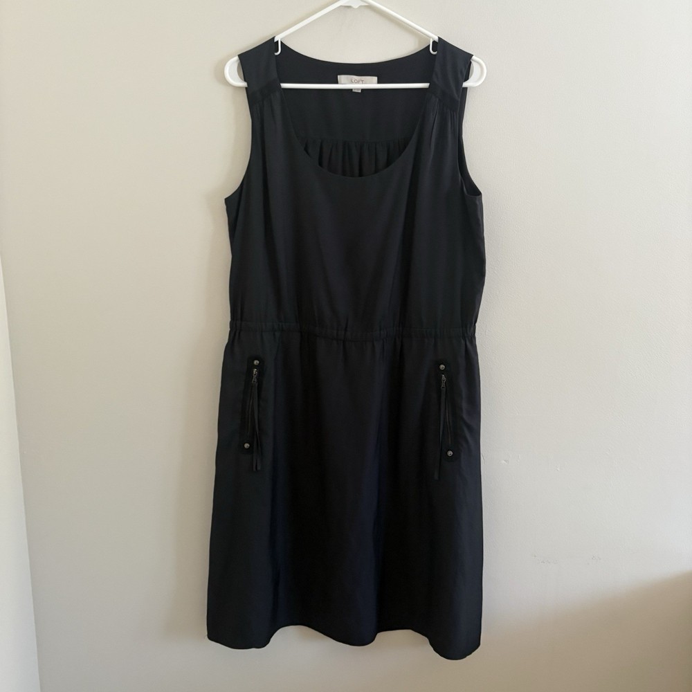 Ann Taylor LOFT Black Grey Sleeveless A-Line Dress Pockets Career Formal 12 D6