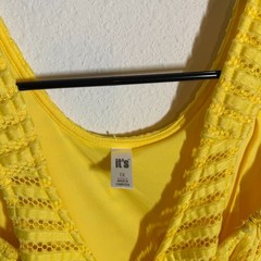 It’s Mini Tank Dress Womens Plus 1X Yellow Crochet Knit Scoop Neck Wide Straps