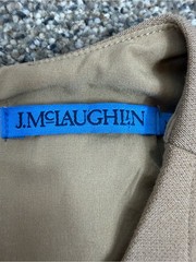 J. McLaughlin Sleeveless Tan Shift Wool Blend Dress with Gold Button Detail by