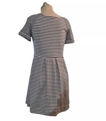 Three Dots Womens Pleated Knee-Length Casual Dress Size Medium Grey/White Stripe