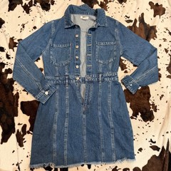 Forever 21 Denim Mini Dress Jacket Style Raw Hem Size Large