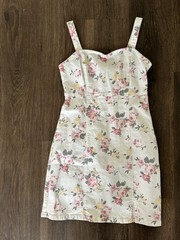 HOLLISTER OffWhite Pink Floral Denim DRESS Sleeveless Size Small Preppy MINT