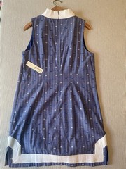 Eliza J Women’s Blue/White Striped Shift Dress V-Neck Sleeveless Zip 14