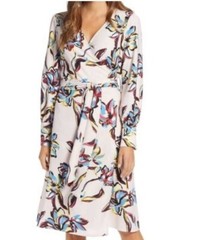 Halogen Pink Red True Wrap Dress Multi Tropical Floral Xlp Long Sleeves New