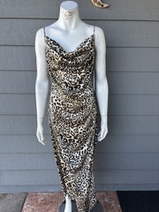 Brown Beige Black Animal Print Maxi Dress Cowl Neck Side Slit Strappy Sleeveless