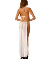Sex Backless Dress Women Nightgown Exotic Perspective Mesh High Slit Long Dress