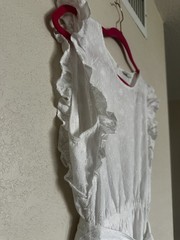 Lucky Brand Dress Maxi White S 💯% Cotton Reese Flutter Sleeve Embroidered