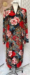 J. Peterman Red Pink Blue Green Floral V Neck Long Sleeve Midi Dress Size 6