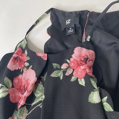 IZ Byer Women&rsquo;s Size M Black Pink Green Floral Chiffon V-Neck Midi Dress