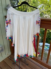 Judith March Off Shoulder Embroidered Dress Tunic Lined Sz M Colorful Birds New