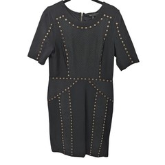 BCBGMAXAZRIA Dress Womens Medium Black Studded Textured Edgy Moto Goth Biker