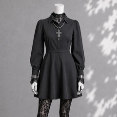 Disturbia Styx Mini Shirt Dress US 6 Black Long Sleeve Whimsigoth Emo Minimalist