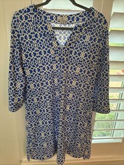 Jude Connally Geometric Lattice Shift Dress Size M Blue White Resortwear Beach
