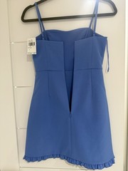 Blue Solid Sweetheart Adjustable Strap Ruffle A-Line Mini Dress Zip Size 0