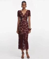 Self-Portrait Women&rsquo;s V-neck Short sleeves Lace dress Fishtail Dresses