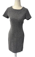 Banana Republic Womens Herringbone Sheath Dress Black White Short Sleeve Size 2