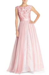 * NWT AIDAN MATTOX, Embroidered Bodice Mesh Gown Light Pink 2 4 6 bridesmaid