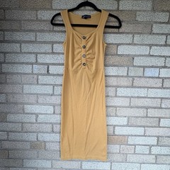 Derek Heart Women&rsquo;s Ribbed Knit Button Front Tank Midi Dress Yellow Size M