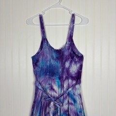 Hippie Tie Dye Dress SMALL Purple Boho Festival Embroidery Gypsy Handkerchief