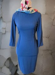 Fendi Blue Wool Blend Sheath Dress IT 36 US 2 4 Made in Italy Tailored Keyhole B