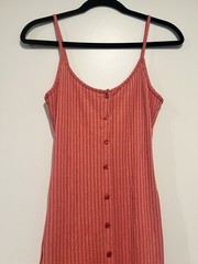 Zara Pink Ribbed Knit Button-Front Strappy Bodycon Midi Dress Size S