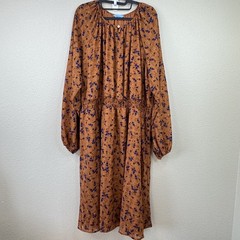 Draper James RSVP Womens Brown Floral LS Smocked Waist Midi Dress Plus 3X 24 26W